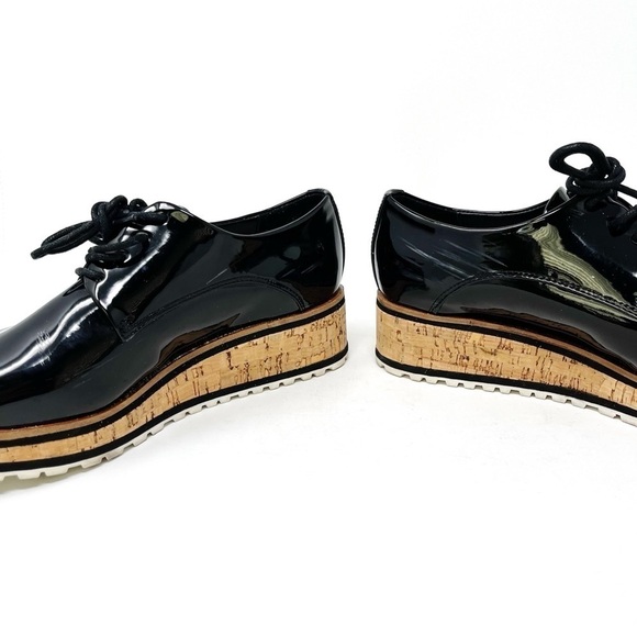 Aldo Striped Platform Black Patent Polyurethane Oxford Lace Up Almond Toe Size 7 - Picture 8 of 9